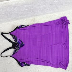 Tankini Swim Top Womens Large Purple Black Swimsuit Top